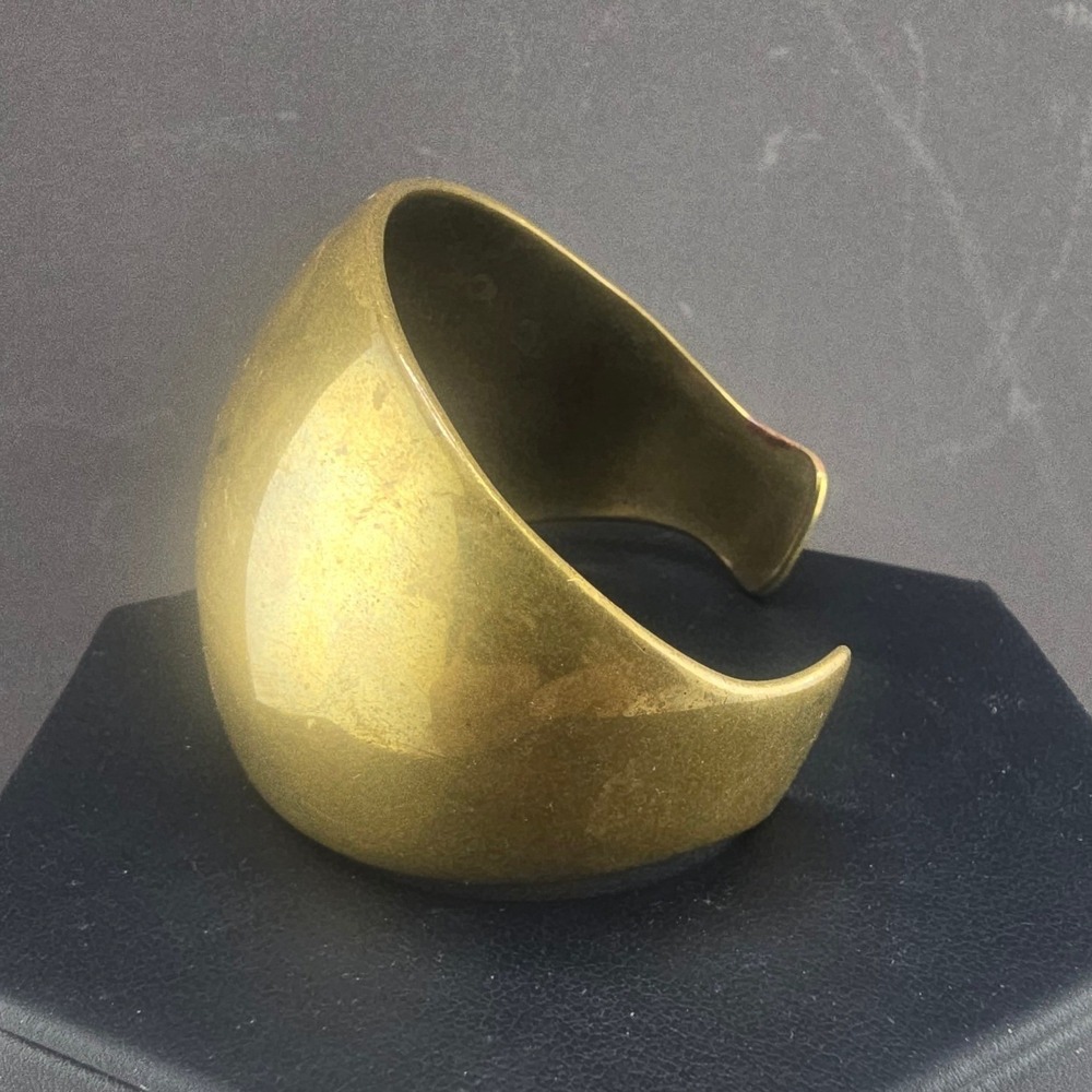 Vintage Handwrought New Mexico Cuff Bracelet Gold Tone Solid Brass Artisan 65g